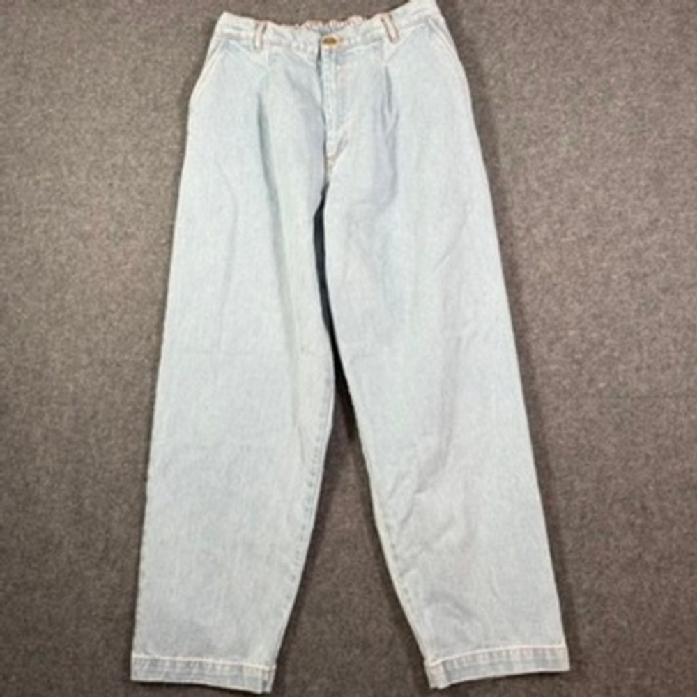 Denim‎ Trousers by Big Press Light Wash Pleated Wide Leg Jeans Womens Medium